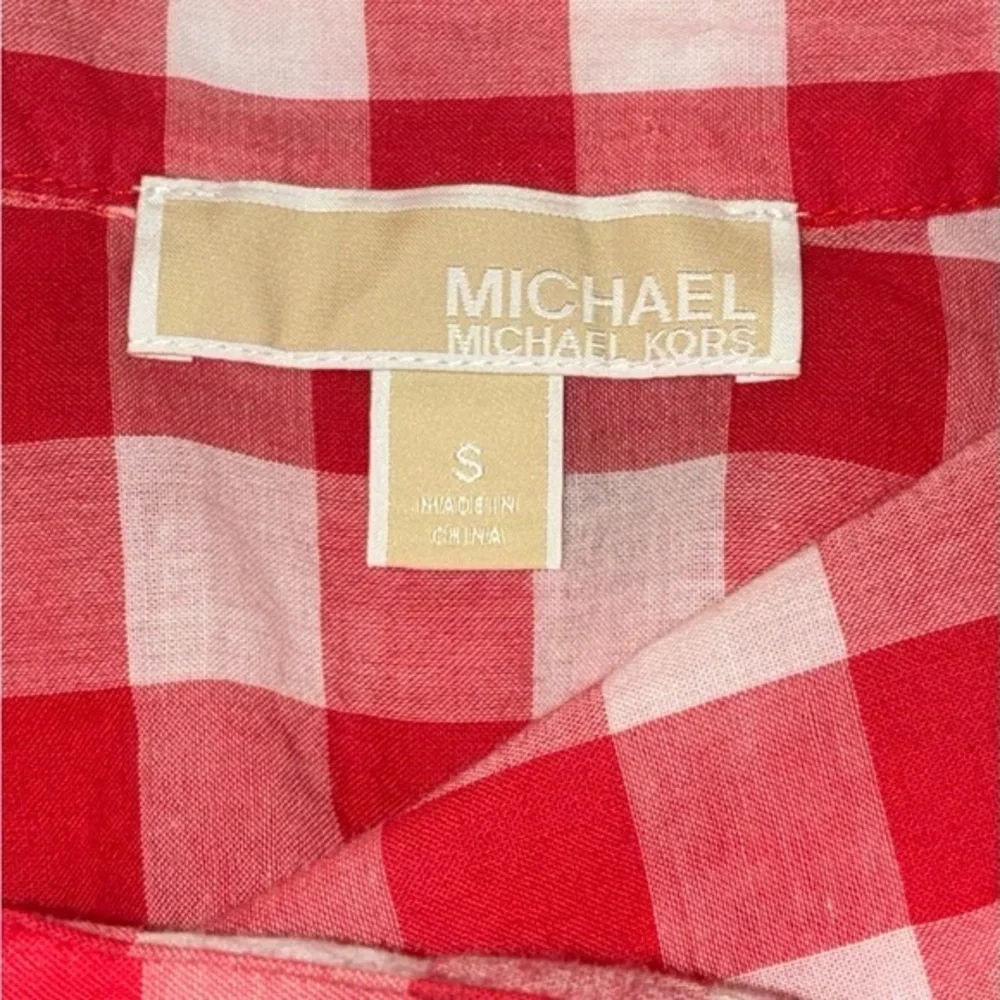 Michael Kors Large Gingham Check Red/Coral & White Plaid Button Down Shirt